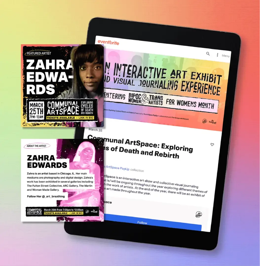 Mockup of social media event posts and Eventbrite Banner