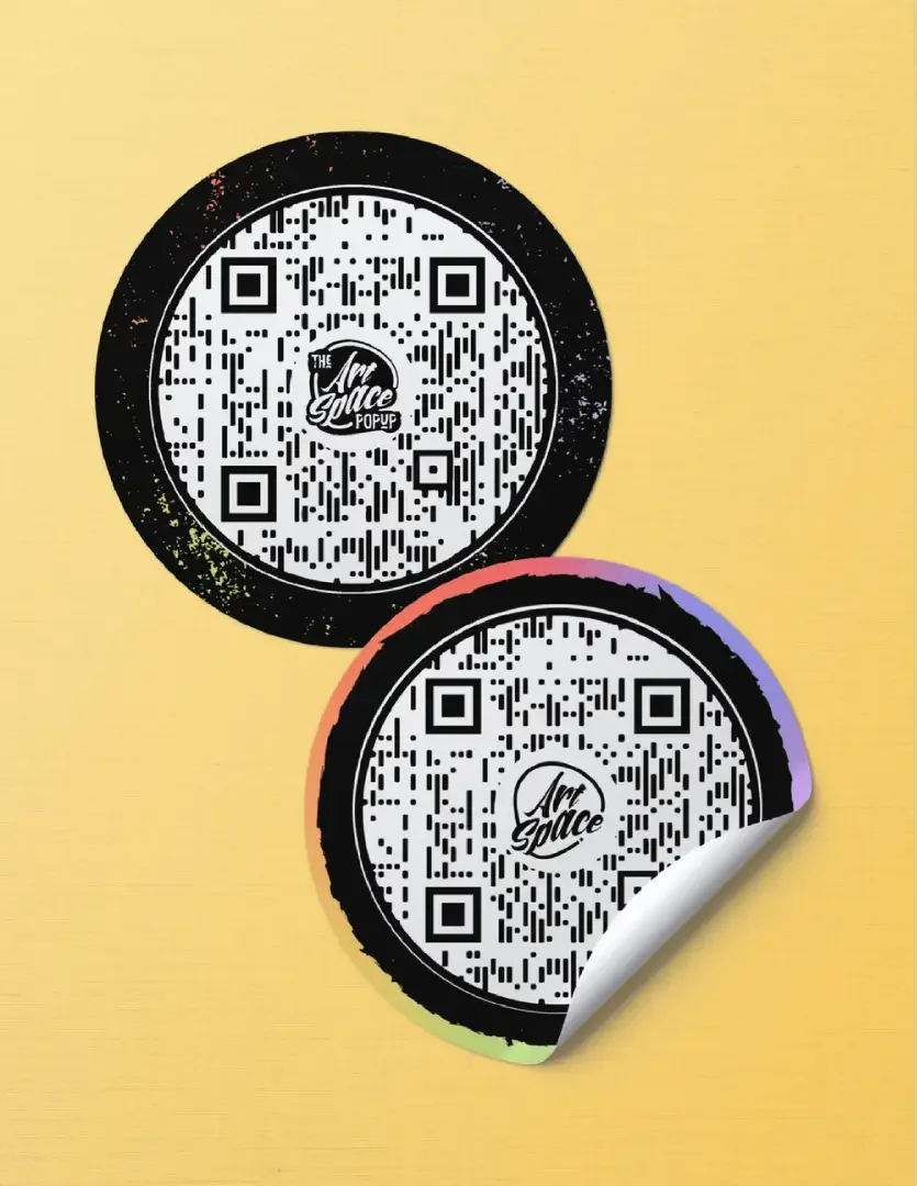 Mockup of ArtSpace QR code stickers