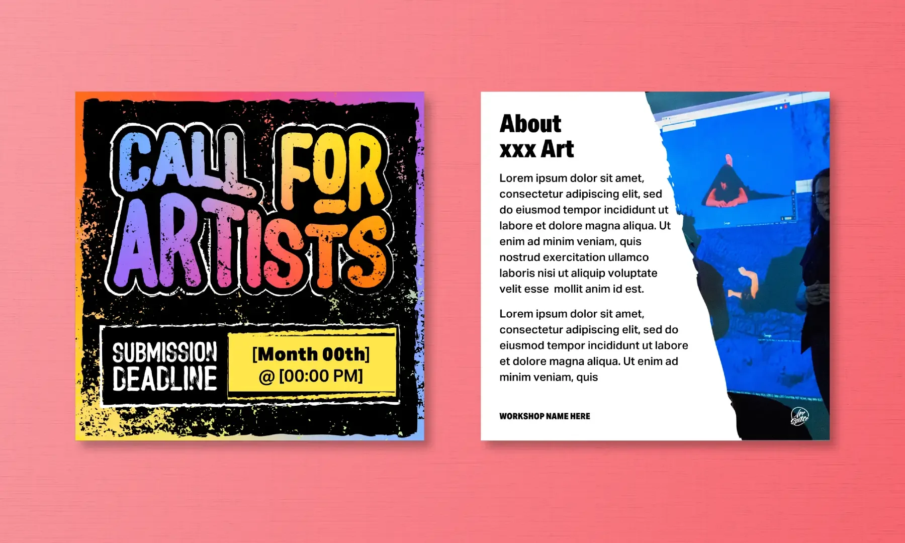 Mockup of social media call for artists post