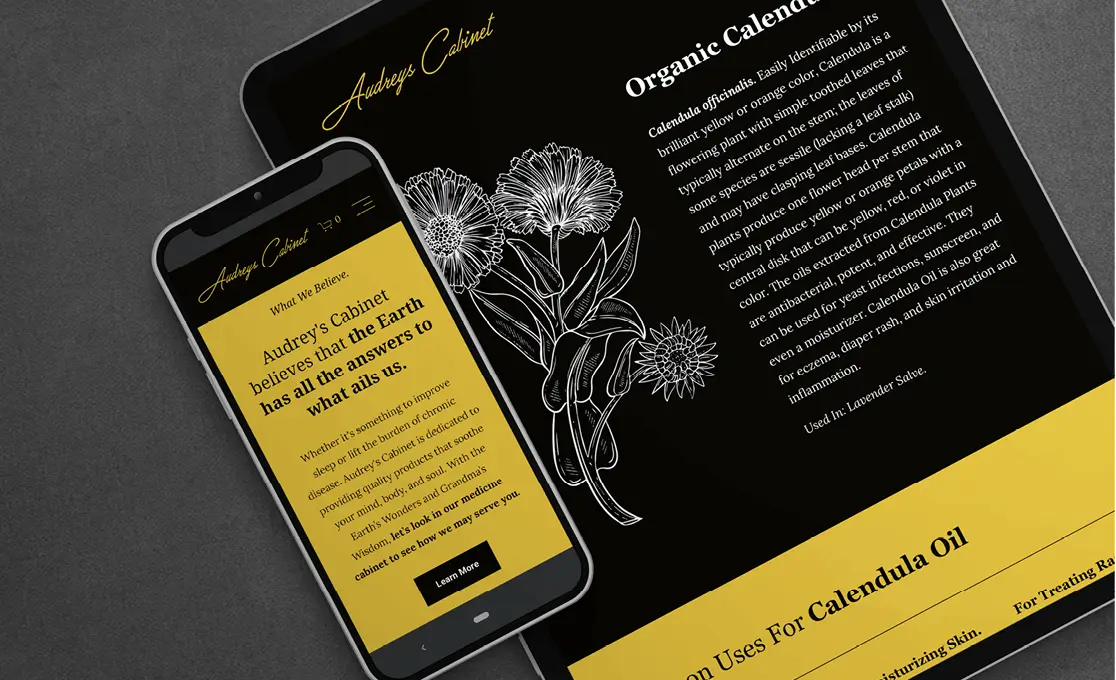 Mockup of Audrey's Cabinet website