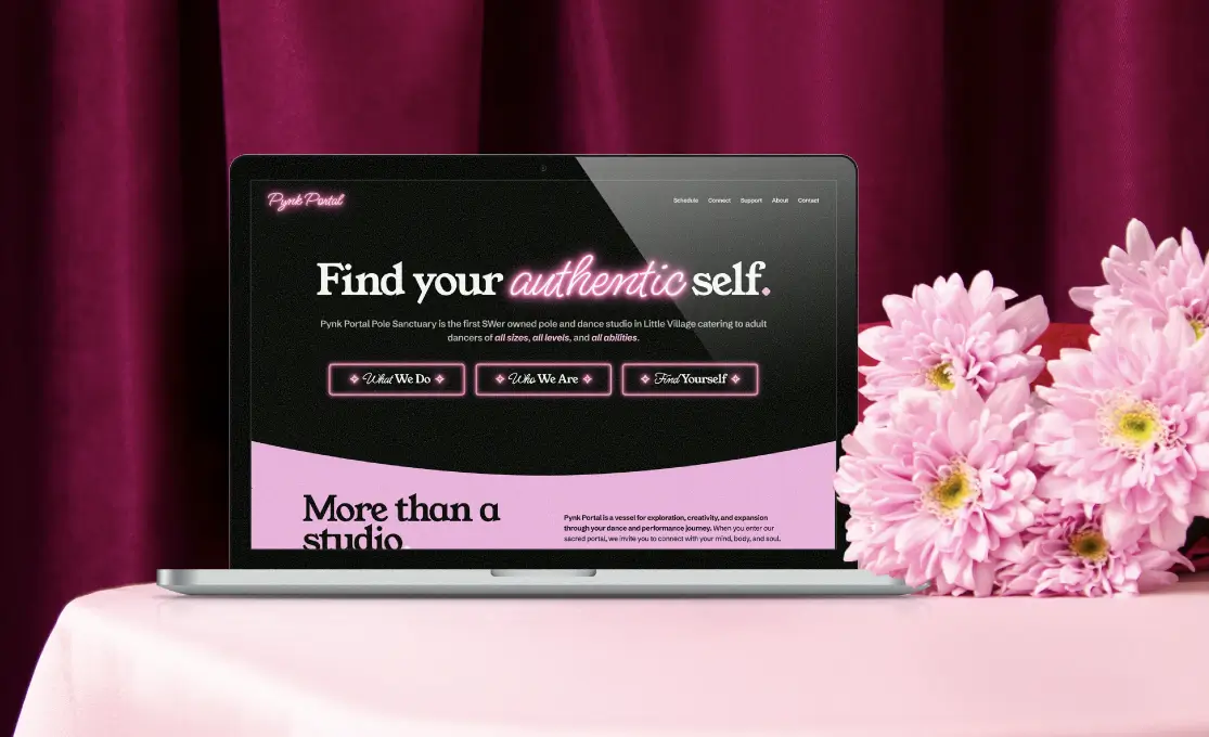 Mockup of home page for the Pynk Portal website