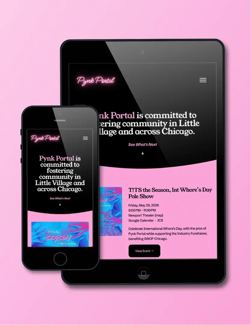 Mockup of pages from Pynk Portal website