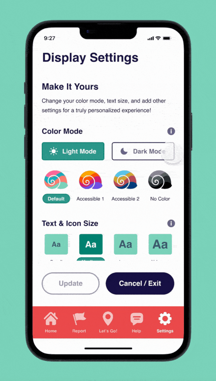 Mockup of Swift app display/interface customization options in motion