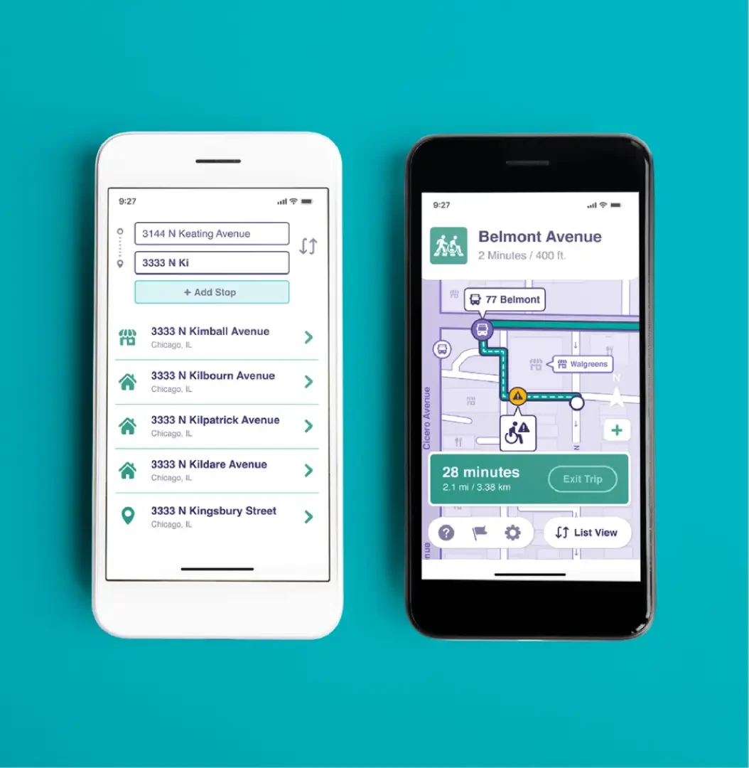 Mockup of route/travel screen for Swift app